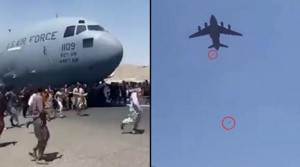 Imagini înfiorătoare pe aeroportul din Kabul: Afgani filmați în timp ce cad din avion, după ce s-au agățat de el, înainte de decolare
