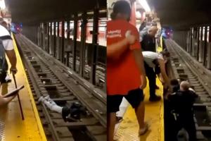 VIDEO. Bărbat salvat în ultima clipă din faţa metroului. A leșinat și a căzut pe șine când trenul intra în stație, în New York