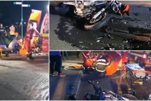 Aruncaţi de pe motocicletă, după o ciocnire violentă cu un autoturism, în Cluj