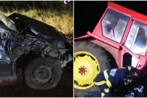 Tractor rupt în două, în urma impactului cu un autoturism. Trei persoane au ajuns la spital