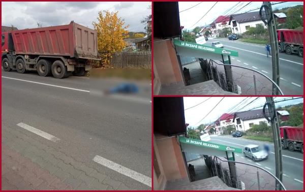 Impact fatal surprins de camere: Șofer de camion, lovit în plin după ce a coborât din cabină și a traversat fără să se asigure, în Argeș