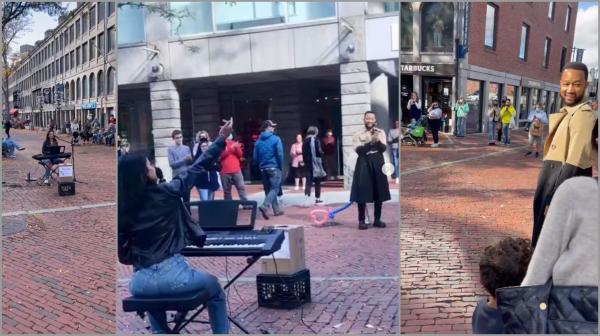 John Legend ia prin surprindere o artistă stradală, care îi interpreta melodia "All of Me" pe o stradă din Boston