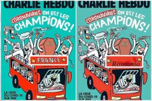 O copertă Charlie Hebdo falsă prezintă România drept ”campioană la coronavirus”: Ilustrează perfect criza sanitară din țară