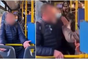 Clujean filmat vociferând fără mască în autobuz, luat la palme de o femeie: "Te rog frumos, încetează odată! Taci din gură!"