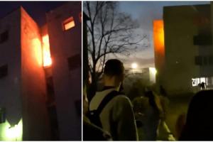 Cămin de elevi din Filiași, în flăcări. Incendiul ar fi pornit de la o țigară lăsată aprinsă