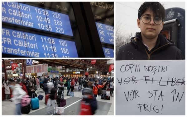 Călătorii, victimele grevei spontane de la CFR. Oameni puși să meargă pe câmp prin ger și elevi lăsați să înghețe în trenuri cu orele