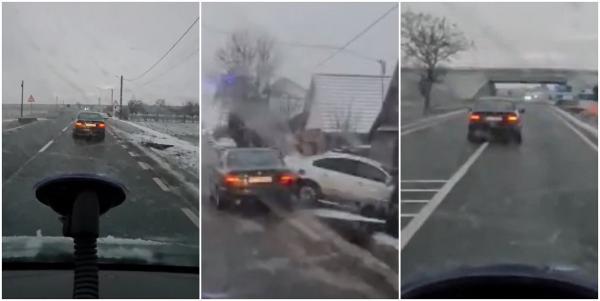 Imagini de infarct filmate pe un drum din Bihor. O șoferiță beată a semănat panică pe șosea
