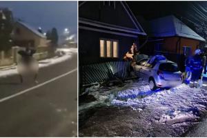 Un șofer s-a dezbrăcat în fața pompierilor şi a început să fugă pe jumătate gol, după ce s-a înfipt cu mașina într-o casă la Gilău, în Cluj
