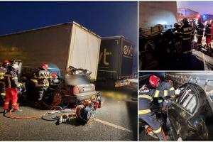 Imagini de coșmar pe autostrada A1, trei morți după ce o Skoda s-a înfipt într-un TIR, la Nădlac. Accidentul, la ieșirea din țară
