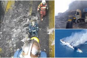 Primele imagini din interiorul feribotului care a luat foc între Grecia și Italia, cu 29 de români la bord