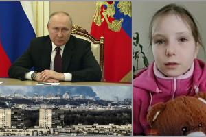 O fetiţă din Ucraina, cu un ursuleţ de pluş în braţe: "Mi-a fost foarte frică să stau în subsol. Putin, şterge-o din ţara mea!"