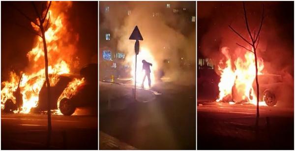 O mașină a luat foc în mers pe o stradă din București, după ce i s-a desprins toba