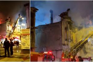 Clădire monument din București, înghițită de flăcări. Incendiul ar fi fost provocat de oameni ai străzii