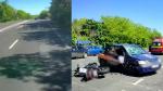 Momentul în care un motociclist intră cu viteză într-o maşină care vira la stânga fără să se asigure, în Costineşti. Bărbatul a ajuns în comă la spital