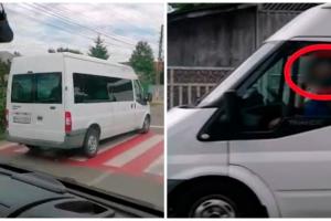 Inconştienţa unui şofer de microbuz, filmată în Prahova. Bărbatul depăşeşte linia continuă în dreptul unei treceri de pietoni