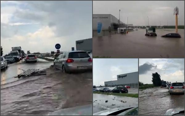 Imagini apocaliptice pe DN72 între Ploiești și Stoenești, după o rupere de nori: Mașinile plutesc pe apa de jumătate de metru