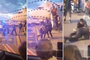 Bărbat beat criță, pus la pământ de polițiști chiar în fața unui avion Blue Air, pe Aeroportul Henri Coandă