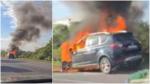 O maşină cu patru oameni la bord, între care și un copil, a luat foc pe A1. Imagini dramatice în apropiere de Ciorogârla