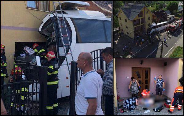 Plan roșu în Maramureș, după ce un autocar cu turiști polonezi a intrat în gardul unei case. Șoferul a făcut infarct și a murit