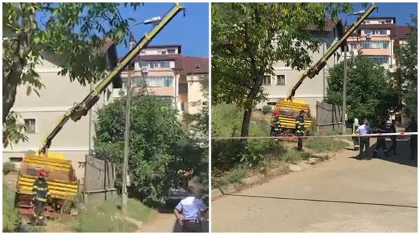 Pericol lângă o grădiniță din Pitești. Brațul unei macarale era la un pas să prăbușească peste clădirea în care se aflau 12 copii