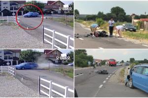 Accident grav pe o stradă din Braşov. Un motociclist a fost aruncat câţiva metri, după impactul cu o maşină