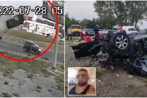 Accidentul mortal din Constanța, filmat de camere. Șoferul a zburat cu BMW-ul peste sensul giratoriu de pe DN3, venind dinspre Valu lui Traian