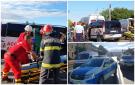 Carambol cu 3 maşini în Arad: izbit din spate, un microbuz oprit la semafor a lovit alt vehicul, condus de o tânără. În total, 14 răniţi