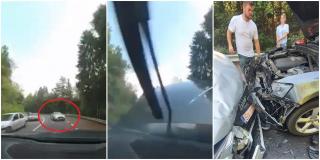 Două mașini Audi, filmate când se ciocnesc frontal pe Transfăgărășan. Unul dintre șoferi a ieșit cu tupeu din coloană