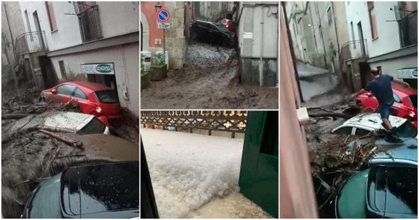 "Dumnezeule mare!". Imagini șocante filmate în Italia, după ce apele umflate ale unui râu au invadat străzile din Monteforte Irpino