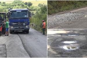 "Este dezastru, dezastru!". Drumul spre "litoralul Hunedoarei" arată ca după bombardament, dar autorităţile locale promit să îl repare