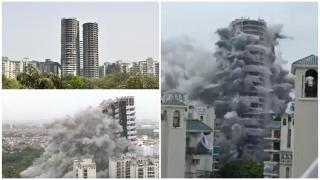 Doi zgârie-nori construiţi ilegal, demolaţi în 9 secunde. Momentul în care turnurile gemene din India se prăbuşesc