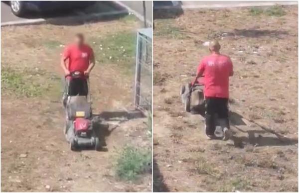 ''Dorel'' harnic, dar degeaba. Un angajat din Satu Mare a fost filmat în timp ce tunde pământ în loc de iarbă