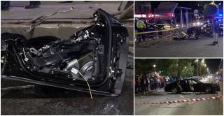 Șofer mort într-un Mercedes făcut praf, pe Șoseaua Olteniței. Bucăți din bolid au zburat la zeci de metri distanță, inclusiv pe terasa unui restaurant