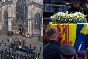 Cortegiul funerar al Reginei Elisabeta a II-a a ajuns la Catedrala St. Giles. Regele Charles a mers pe jos în procesiune, îmbrăcat în costum militar