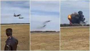 Momentul în care un avion de luptă rusesc se prăbușește în Crimeea, după nici un minut de la decolare