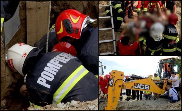 Muncitor îngropat de viu de un mal uriaş de pământ, salvat în ultimul moment de pompieri, în Constanţa: "Pământul peste el, săracul. Nu se vedea absolut nimic"