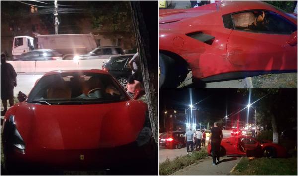 Ferrari-ul de 300.000 de euro al lui Tzancă Uraganu, făcut praf după ce a sfârşit într-un copac. Fratele său, Miraj, se afla pe locul din dreapta