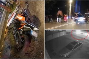 Accident înfiorător filmat pe o stradă din Bistrița. Doi adolescenți pe motocicletă au fost aruncați pe șosea de un șofer beat