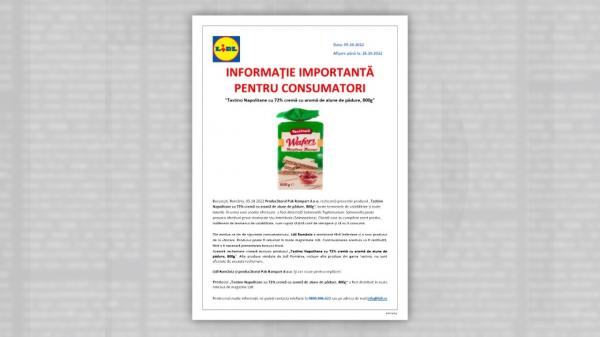 Un sortiment de napolitane cu salmonella a fost retras din magazinele Lidl