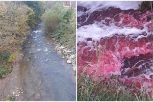 Apele unui râu din ţară s-au colorat peste noapte în roşu. "E foarte ciudat, miroase puţin a oţet"