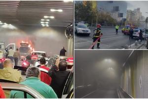 Incendiu în Pasajul Unirii, cu degajări mari de fum: o mașină a luat foc. Pasajul, blocat o oră. VIDEO