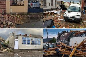 Case dărâmate, maşini distruse şi tiruri avariate, pagubele unei tornade care a afectat nordul Franţei. O persoană a suferit răni minore