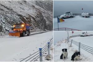 Au început ninsorile la munte. Ninge de ore bune pe Transfăgărășan, la Cota 2000 s-a depus strat de zăpadă