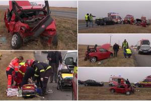Accident înfiorător la Costești, în Buzău, după ce cutia de viteze a unei mașini s-a blocat în mers. Doi șoferi luptă acum să supraviețuască