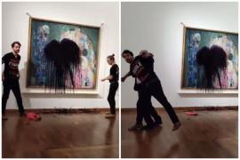 Tablou de Klimt, mânjit cu lichid negru de activişti de mediu. Momentul a fost filmat: "Opriţi distrugerea! Ne îndreptăm către Iad"