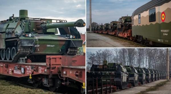 Francezii au adus în România încă o companie de tancuri Leclerc. Imagini cu convoiul care a ajuns la Baza NATO de la Cincu
