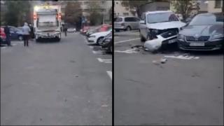 O şoferiţă de 42 de ani a făcut prăpăd cu maşina de gunoi, într-o parcare din Târgovişte. Şapte oameni şi-au găsit maşinile avariate