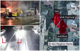 Cum putea fi evitat accidentul de pe Bd. Regina Maria. Cei patru tineri din taxi au fost salvaţi de trecători, dar şoferul a murit pe loc: "A luat foc imediat"
