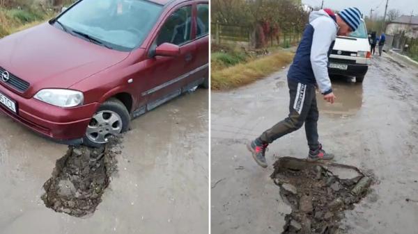 "V-ați luat banii și vă doare undeva!" Cratere în mijlocul drumului recent asfaltat, în comuna Ștorobăneasa din Teleorman
