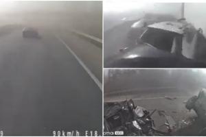 Momentul în care s-a produs carambolul de coşmar de pe autostrada M1 din Ungaria. Maşinile s-au izbit puternic din cauza lipsei de vizibilitate